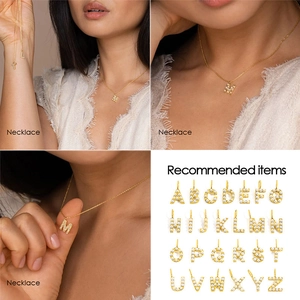 Gold stainless steel pearl initial necklace for women with 26 letters A-Z pendant