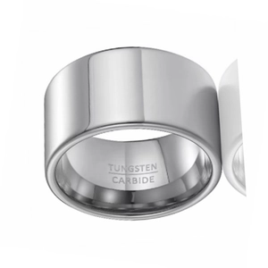 Polierter silberner 14mm Wolframkarbid-Ring für Herren mit minimalistischer Gravur
