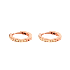 Orecchini a cerchio in acciaio oro rosa con una fila di strass giallo chiaro