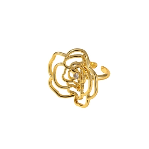 Bague rose évidée élégante plaquée or 18 carats avec cristal et anneau ouvert réglable