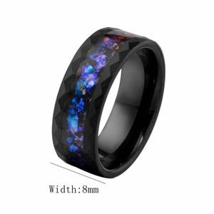 Personalized Black Titanium Steel Ring With Galaxy Opal Inlay Geometric Rhombus Cutting Band Ring For Men Women Jewelry