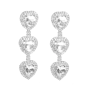 Eleganti orecchini a pendente a forma di cuore con cristalli scintillanti e finitura argento