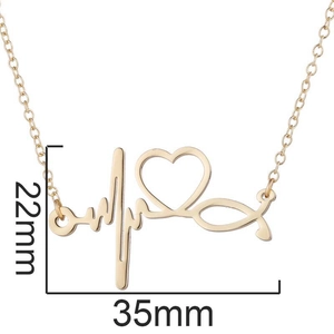 Golden stainless steel stethoscope necklace with heart and EKG wave pendant for doctors