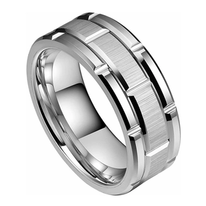 Men's titanium steel ring featuring a wide brushed center and polished stepped edges