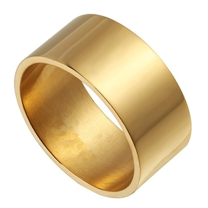 Classic 14mm wide titanium steel ring in polished golden finish for men and women