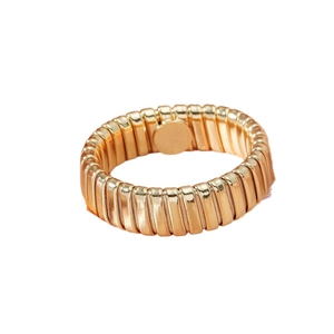 Minimalist gold-plated brass flexible tubogas ring with vertical stripe texture for women