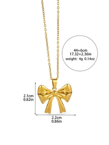 Detailed dimensions of bow pendant necklace showing 44+6cm length and 2.1x2.2cm size