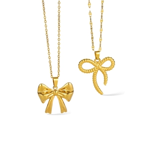 Elegant gold bow necklaces in polished and twisted textures for women stainless steel
