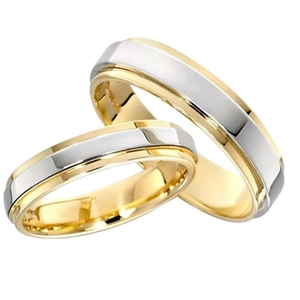 Anillos de pareja bicolor en acero inoxidable plateado y dorado con estilo minimalista