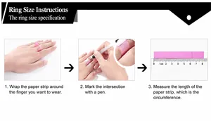 Three-step guide for ring size measurement using a paper strip and a ruler for accuracy