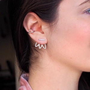 Simple 316L Stainless Steel Flower Ear Jacket Stud Earrings Minimalist Hollow Lotus Floral Earring For Women Jewelry