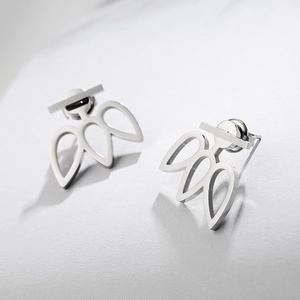 Minimalist 316L stainless steel flower stud earrings with hollow geometric leaf design