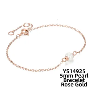 Elegant 14K rose gold stainless steel bracelet featuring a 5mm round white pearl