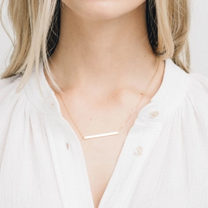 Minimalist Stainless Steel Bar Necklace For Women Polished Horizontal Bar Pendant Geometric Simple Choker Jewelry Birthday Gift