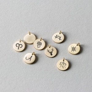 Edelstahl Rundanhänger Charme Für DIY Schmuckherstellung Lasermuster Tier Alphabet Rund Metall Scheibe Anhänger