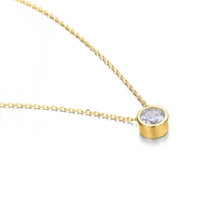 Minimalist stainless steel choker necklace with a sparkling round zircon pendant for women