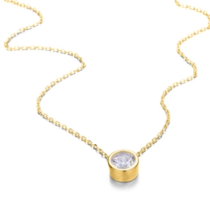 Minimalist stainless steel zircon pendant necklace with gold plated cable chain jewelry