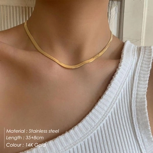 Minimalist 14K gold plated stainless steel flat snake chain choker necklace for women