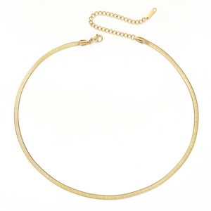 Minimalist gold plated stainless steel herringbone necklace with flat snake chain links