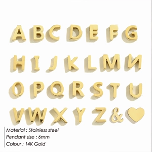 Set of 26 14K gold stainless steel 6mm letter pendants for DIY jewelry making
