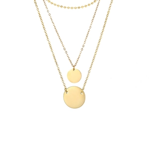 Collana a tre strati in acciaio inossidabile placcato oro 14K con ciondoli a disco tondo