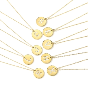 Minimalist 316L Stainless Steel Initial Letter Necklace For Women Gold Plated Hollow Round Pendant Dainty Alphabet Jewelry