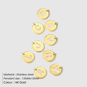 14K gold hollow alphabet pendants in 316L stainless steel with hammered textures