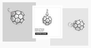 Vue détaillée d'un pendentif ballon de foot 12x12mm en acier inoxydable argent antique