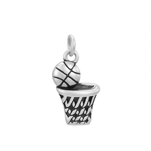 Pendentif de basket-ball rétro en acier inoxydable avec détails du filet
