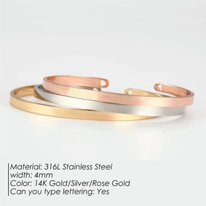 Set of three 4mm stainless steel open heart bracelets in gold, silver, and rose gold colors