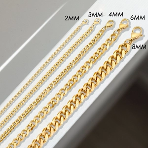 Collane a catena barbazzale in acciaio inossidabile placcato oro 14K da 2mm a 8mm