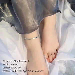 Minimalist 4mm flat snake chain anklet in polished silver finish for women on ankle