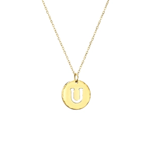18K gold plated titanium steel necklace with a round U-letter pendant and O-chain