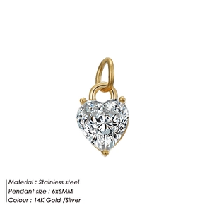 Ciondolo a cuore in acciaio inossidabile con zircone 6x6mm per gioielli fai-da-te