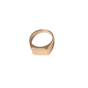 Minimalist gold signet ring with flat rectangular face and wide polished band for women