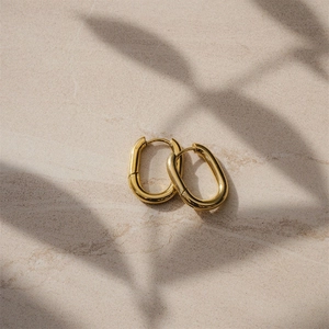 Minimalist gold-plated stainless steel U-shaped oval hoop earrings for women