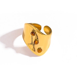 18K vergoldeter Edelstahlring mit drei braunen Katzenaugensteinen im Retro-Stil