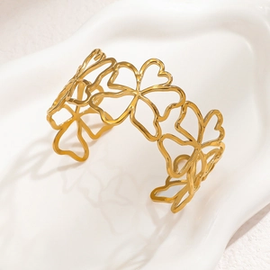 Damen Edelstahl Hohlblume Armreif Metall Verstellbar Offen Armband Wasserdicht Hypoallergen Schmuck Hand Zubehör
