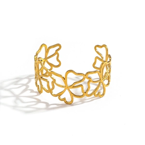Poliertes goldenes offenes Edelstahl-Armband mit Blumenmuster für Damen im modernen Stil