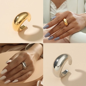 Klobiger Kuppelring Hochglanzpoliertes Kupfer Geometrisch Minimalistisch Verstellbar Offenes Band Schmuck Für Damen