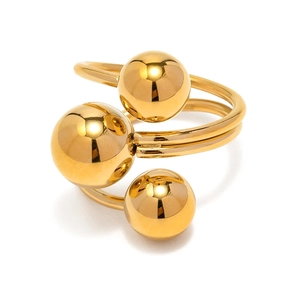 Polished gold plated brass ring with irregular spheres and minimalist double open band