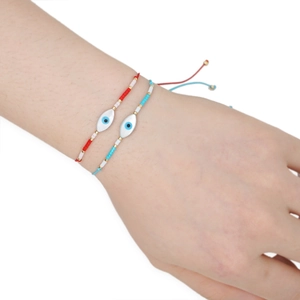 Χειροποίητα βραχιόλια με χάντρες Miyuki Evil Eye σε κόκκινο και μπλε πλεκτό κορδόνι