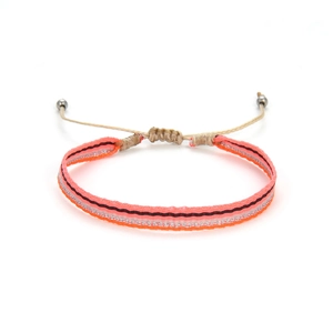 Bracelet d'amitié tissé bohème aux motifs roses et orange avec cordon ajustable