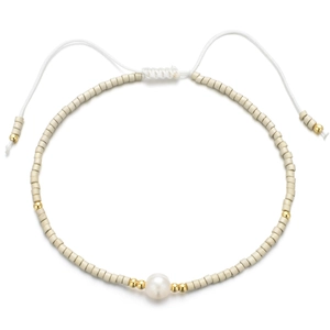 Bracelet fait main en perles Miyuki avec perle naturelle et cordon blanc réglable