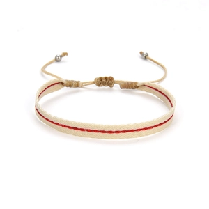 Bracelet ethnique fait main avec motif géométrique rouge et blanc et cordon ajustable