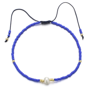 Bracelet fait main en perles Miyuki avec perle naturelle et cordon bleu ajustable