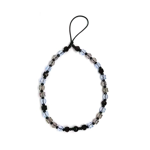 Minimalist acrylic geometric beaded phone lanyard in blue grey and black tones