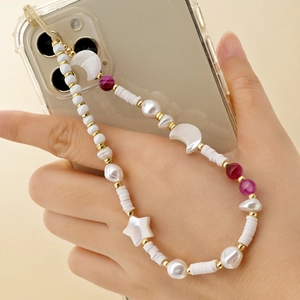 Lanière de Téléphone en Künstliche Perles Faite à la Main Bohème Pâte Polymère Colorée Imitation Künstliche Perle Étoile Coeur Fruit Dragonne Anti-perte Bijoux Femme