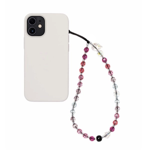 Colorful acrylic skull crystal bead phone charm strap on white case for trendy women