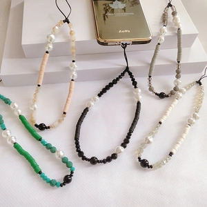 Set of 5 handmade phone lanyards with acrylic beads and pearls in multiple colors